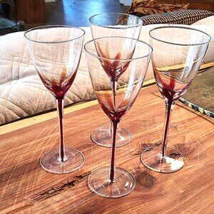 Pier 1 Set of 4 Handblown Wine Glasses, Red Filament Swirl, NWOT & Discontinued